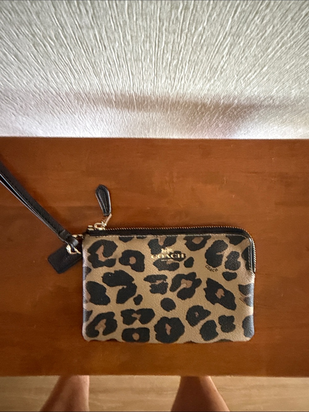 Coach Leopard Print Card & Key Pouch in Brown and Black